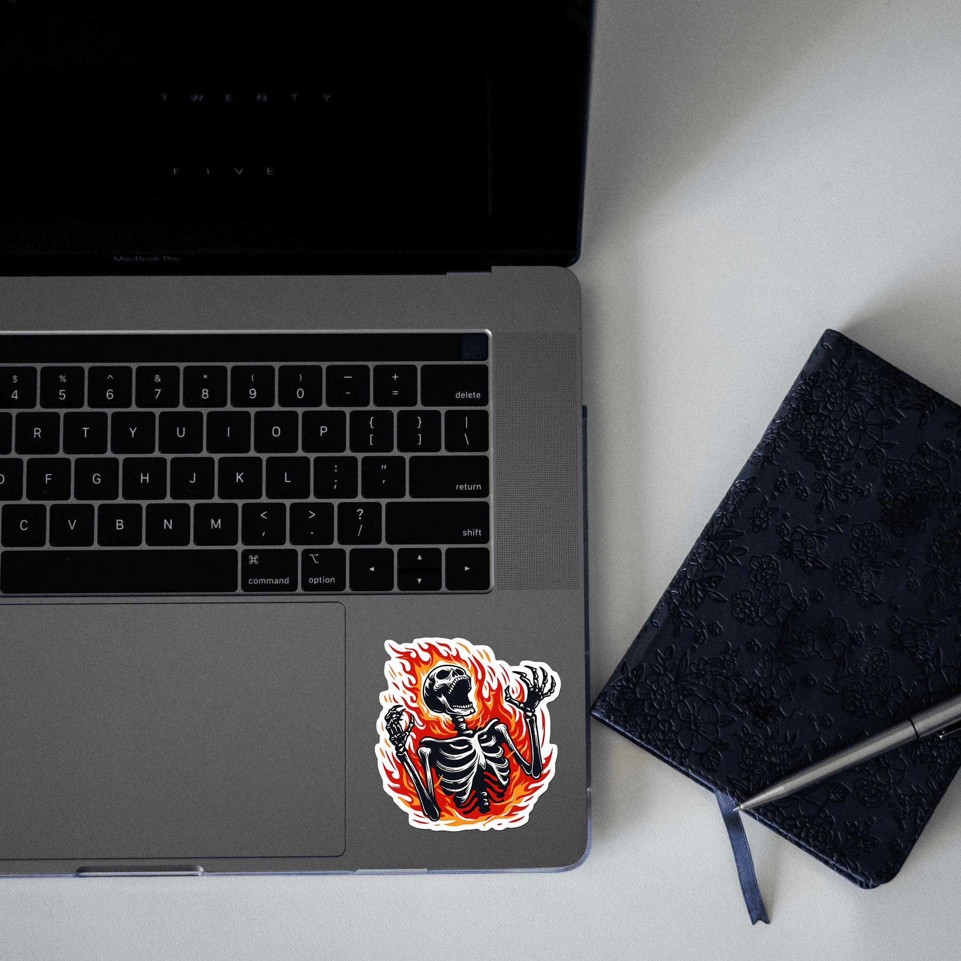 Skeletonn Burning in Fire Sticker - sticckiz.com