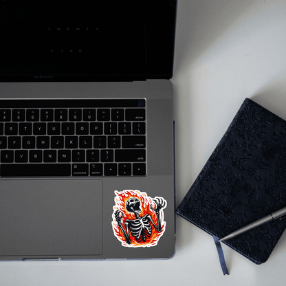 Skeletonn Burning in Fire Sticker - sticckiz.com