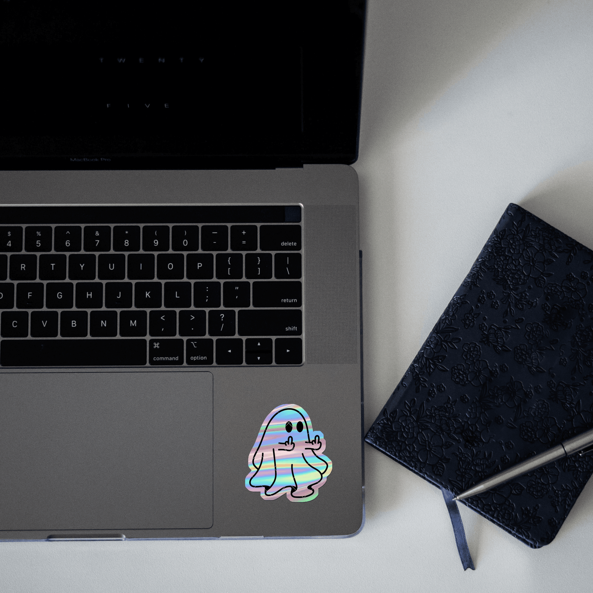Cute Ghost Showing fuck Sign Holographic Sticker - sticckiz.com