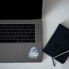 Cute Ghost Showing fuck Sign Holographic Sticker - sticckiz.com