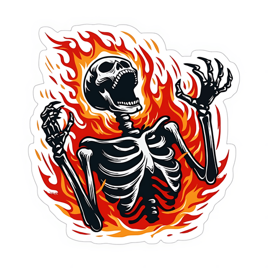 Skeletonn Burning in Fire Sticker - sticckiz.com