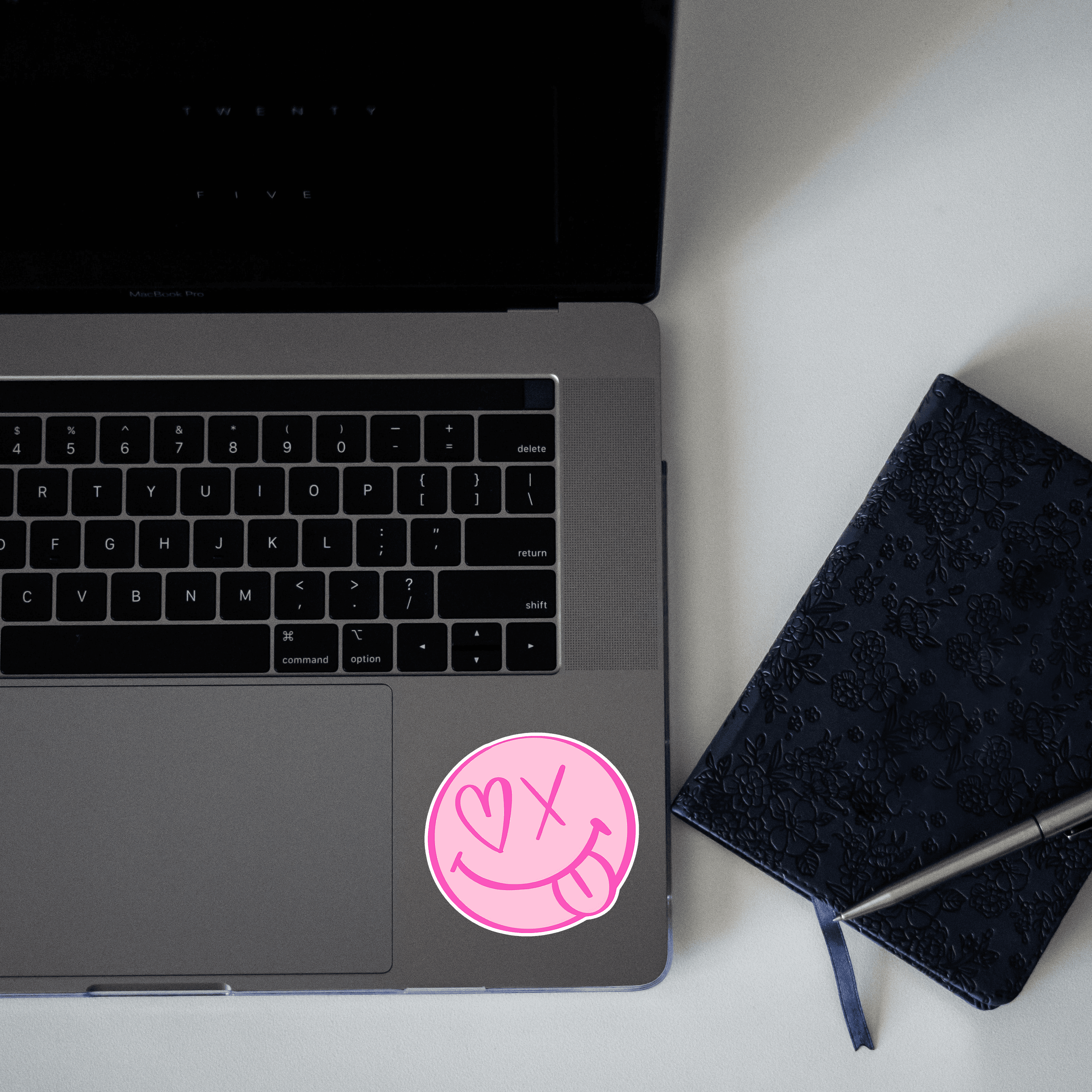 Pink Smiley Face Sticker - sticckiz.com