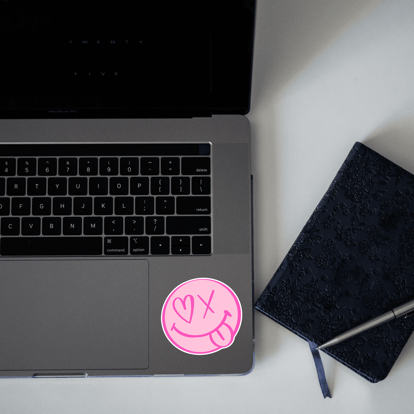 Pink Smiley Face Sticker - sticckiz.com