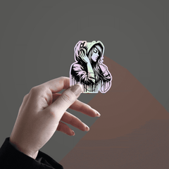 Girl Listening Music Holographic Sticker - sticckiz.com