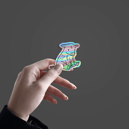 Cow Sitting Aesthetic Holographic Sticker - sticckiz.com