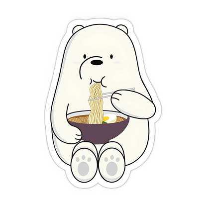 Ice Bear eating Noodles Sticker - sticckiz.com