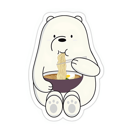 Ice Bear eating Noodles Sticker - sticckiz.com