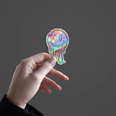 Melting Smiley Emoji Holographic Sticker - sticckiz.com