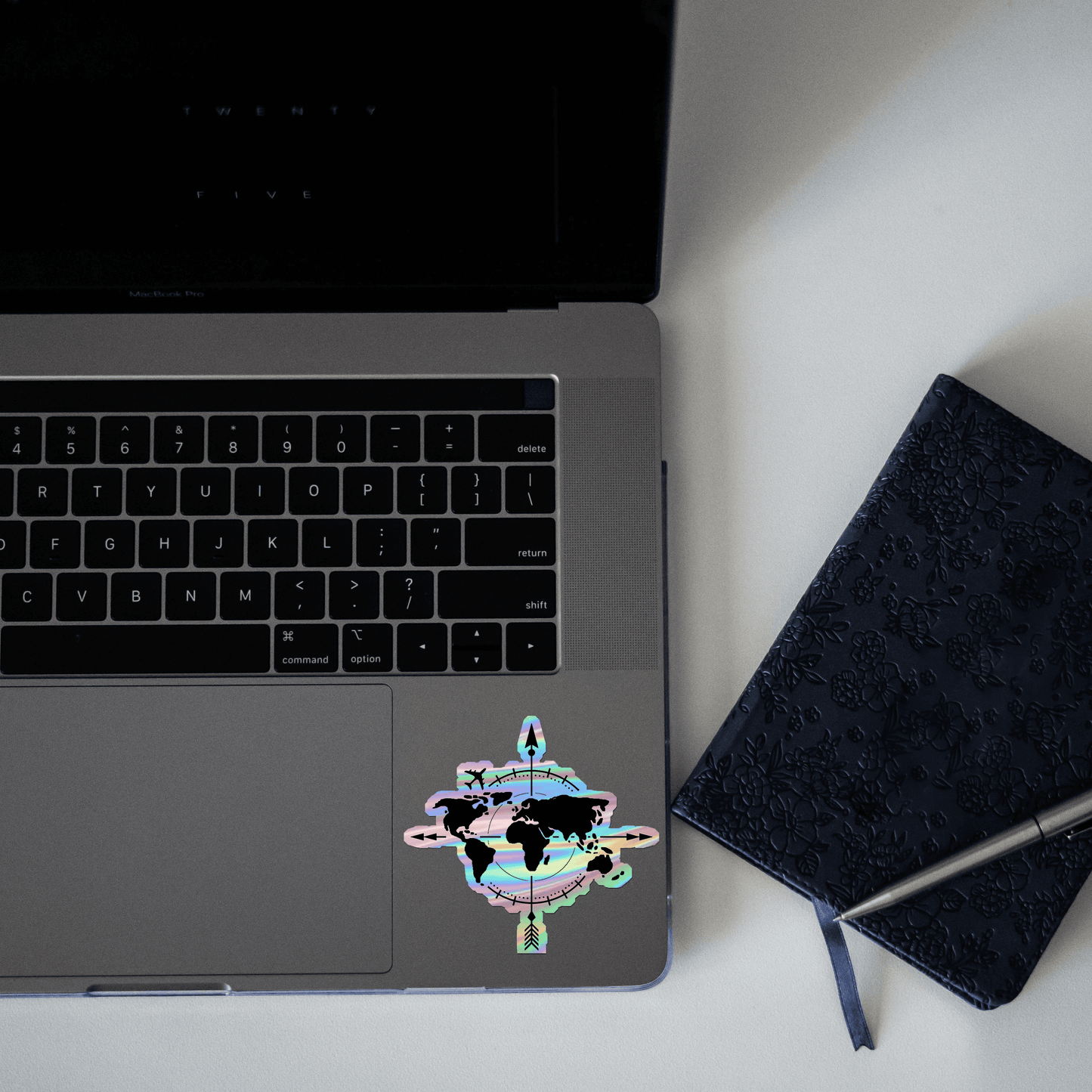 Compass on World Map Holographic Sticker - sticckiz.com