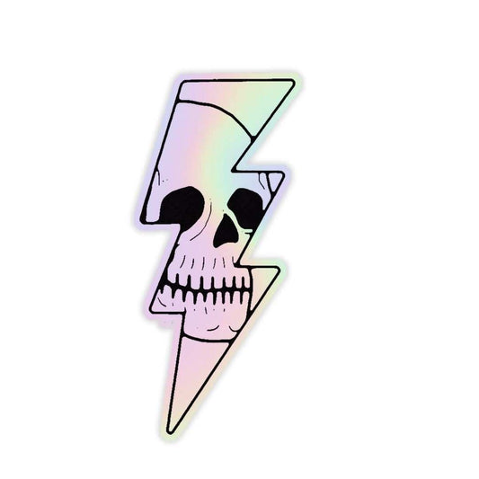 Skeleton in Lightning bolt Holographic Sticker - sticckiz.com