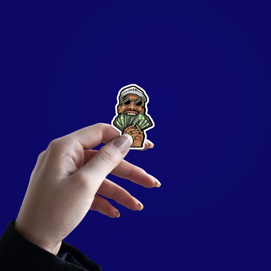 Man holding fan of Money Sticker