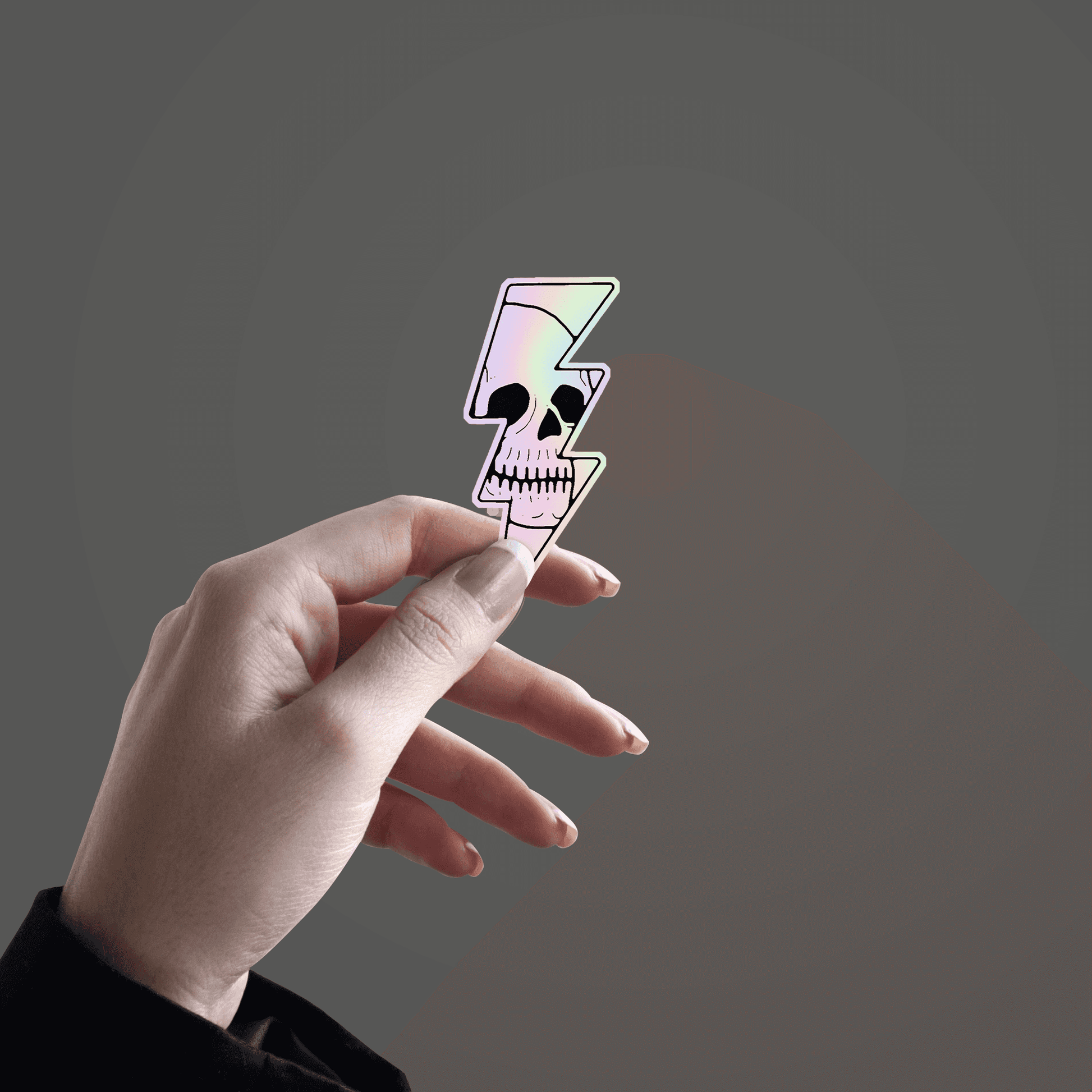 Skeleton in Lightning bolt Holographic Sticker - sticckiz.com
