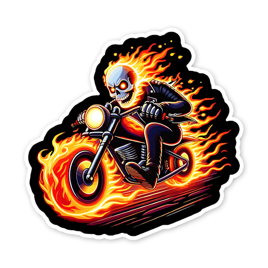 Skull riding burning bike Sticker