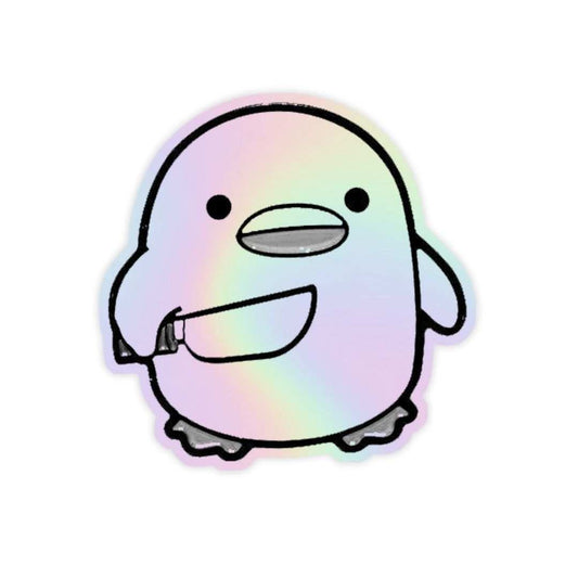 Cute duck with Knife Holographic Sticker - sticckiz.com