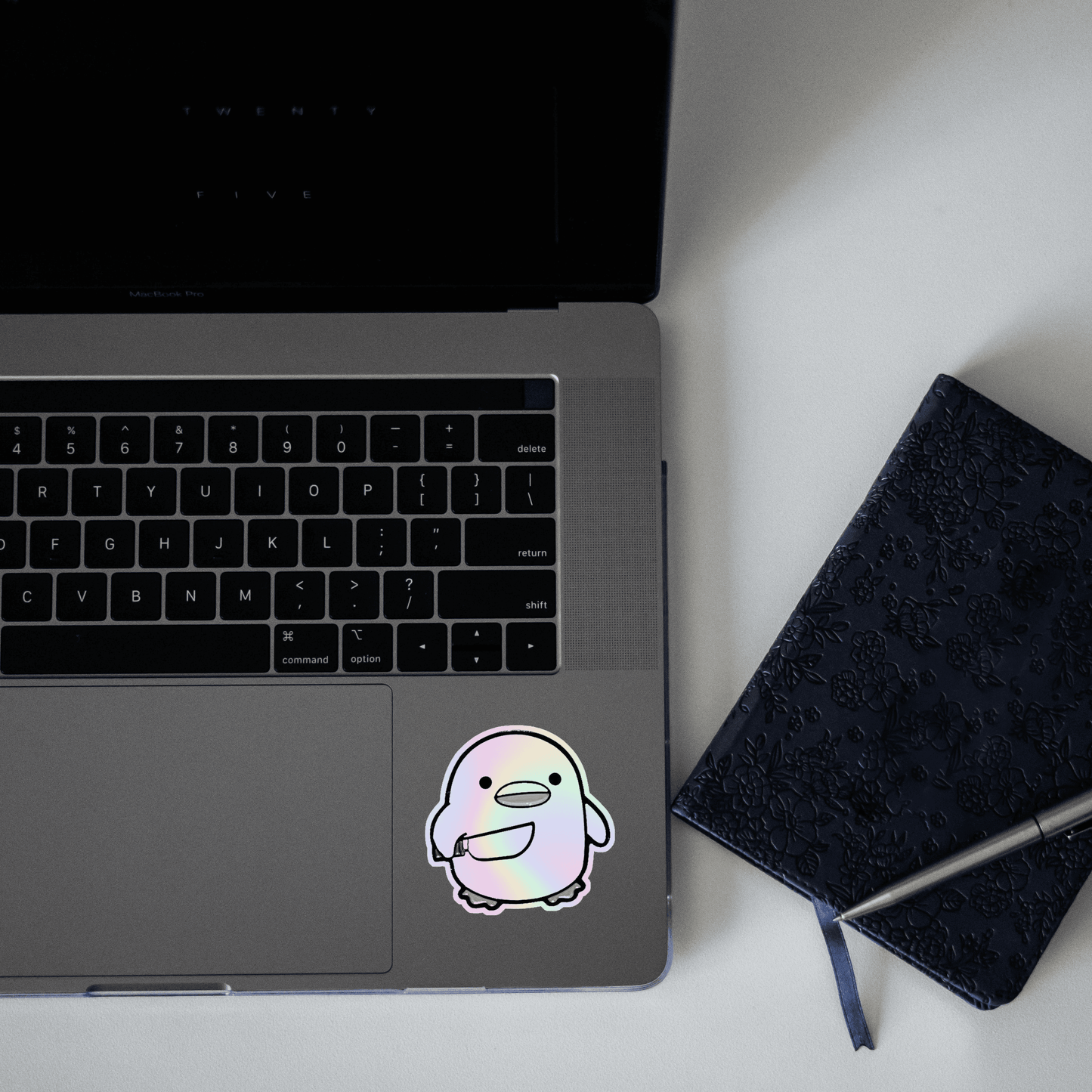 Cute duck with Knife Holographic Sticker - sticckiz.com