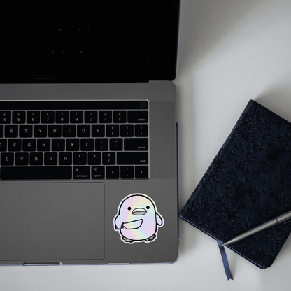 Cute duck with Knife Holographic Sticker - sticckiz.com