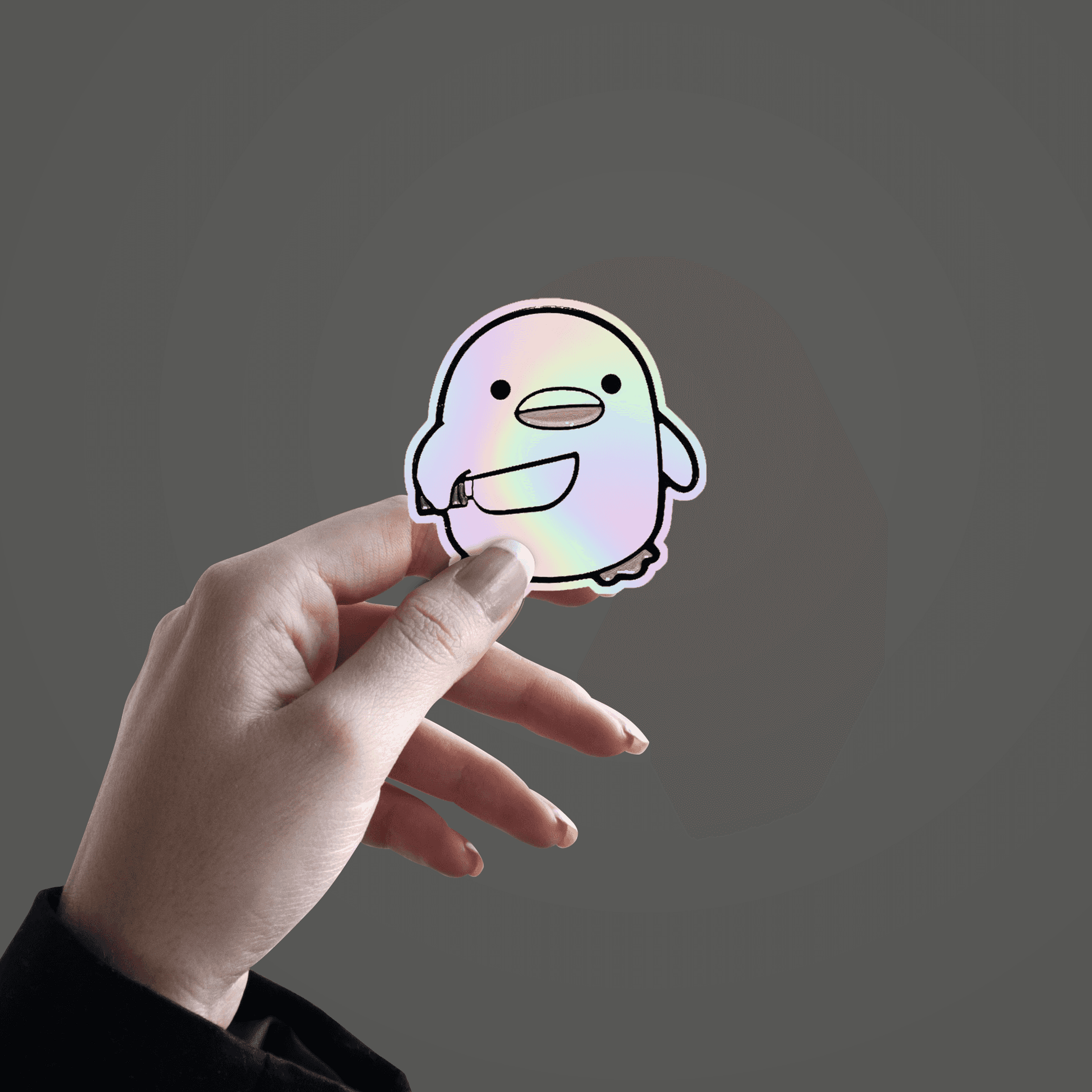 Cute duck with Knife Holographic Sticker - sticckiz.com
