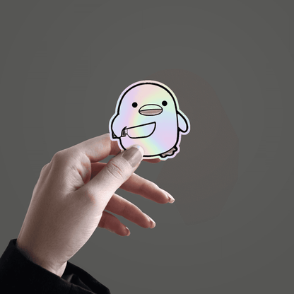 Cute duck with Knife Holographic Sticker - sticckiz.com