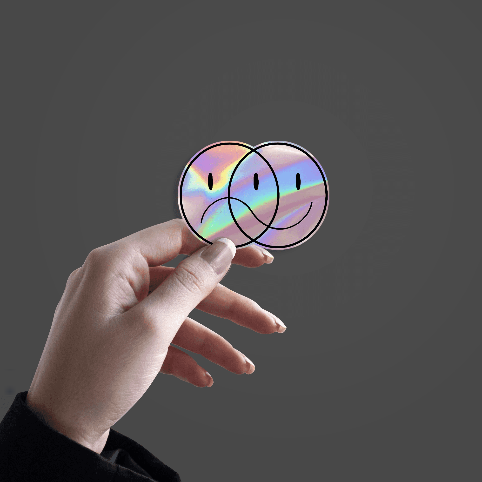 Happy/ Sad smiley face Holographic Sticker - sticckiz.com
