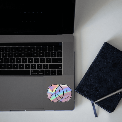 Happy/ Sad smiley face Holographic Sticker - sticckiz.com