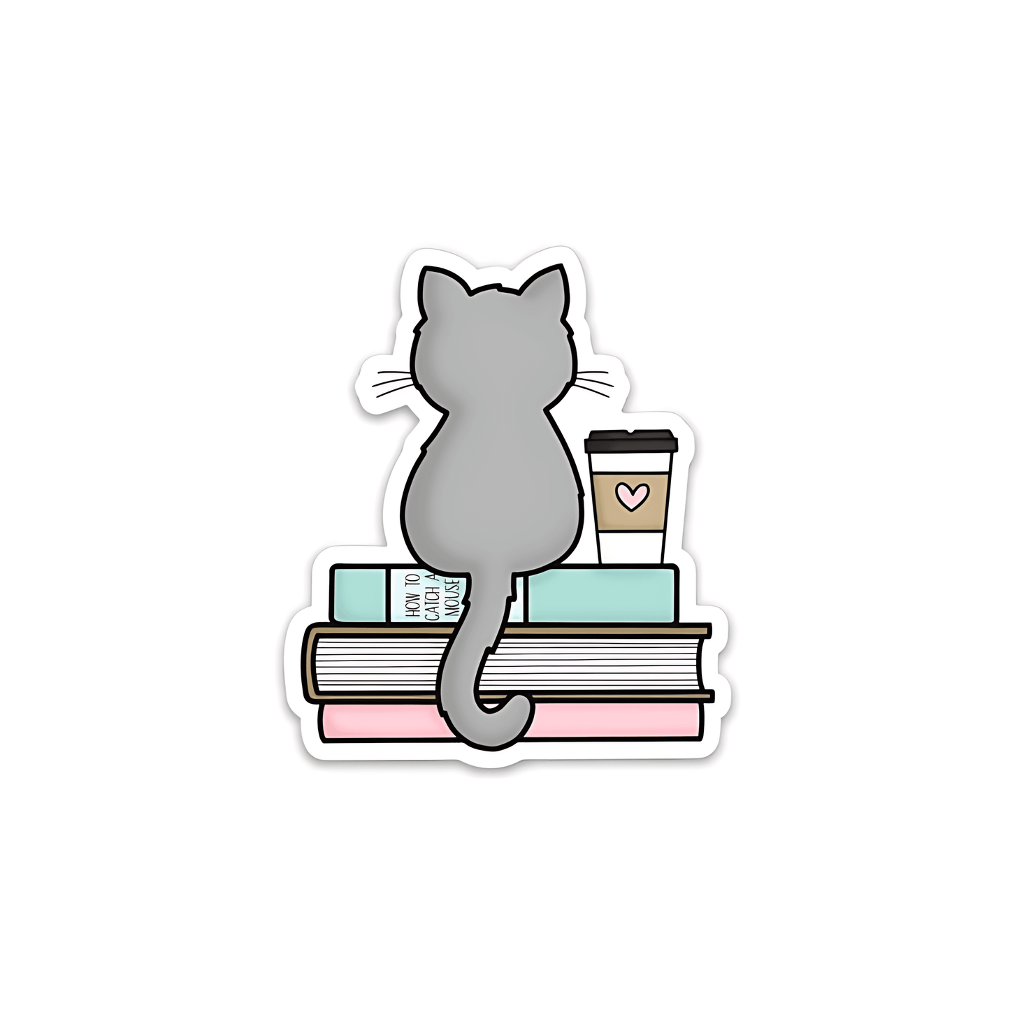 Cat Books And Coffee Sticker - sticckiz.com