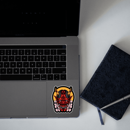 Demon Oni Mask With Sakura Vector Sticker - sticckiz.com