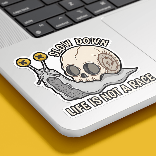 Slow Down Skeleton With Snail Sticker - sticckiz.com