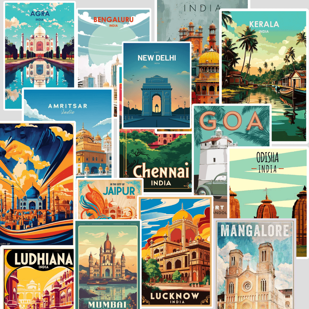 Indian famous City Card Sticker ( Pack of 15 ) - sticckiz.com