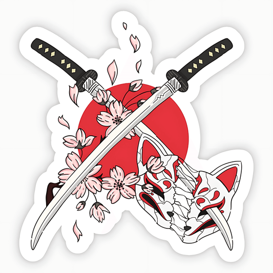 Japan Style Katana Illustration Sticker - sticckiz.com