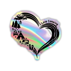 I love Camping Heart Holographic Sticker - sticckiz.com