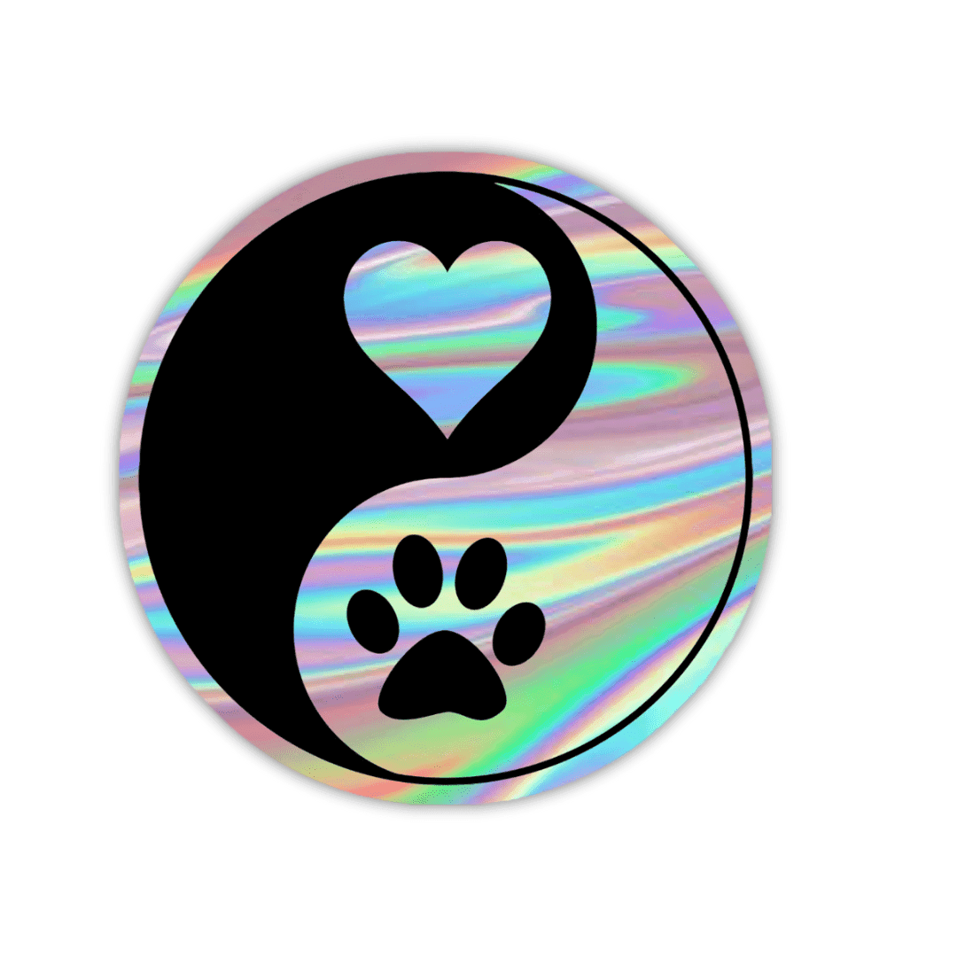 Heart And Paw Yin Yang Symbol Holographic Sticker - sticckiz.com