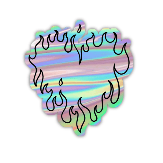 Flaming Heart Holographic Sticker - sticckiz.com