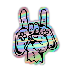 Gaming Remote In Hand Holographic Sticker - sticckiz.com