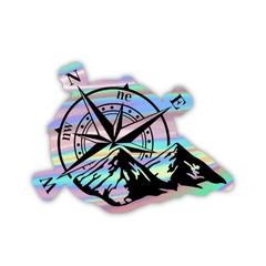 Compass With Mountains Holographic Sticker - sticckiz.com