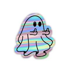 Cute Ghost Showing fuck Sign Holographic Sticker - sticckiz.com