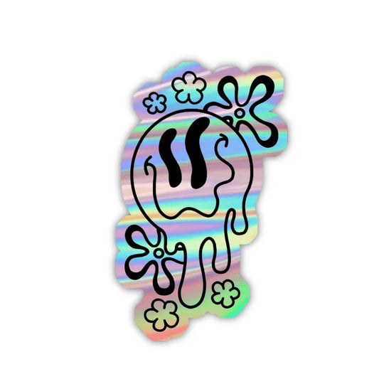Aesthtic Smiley In Liquid Form Holographic Sticker - sticckiz.com