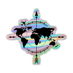 Compass on World Map Holographic Sticker - sticckiz.com