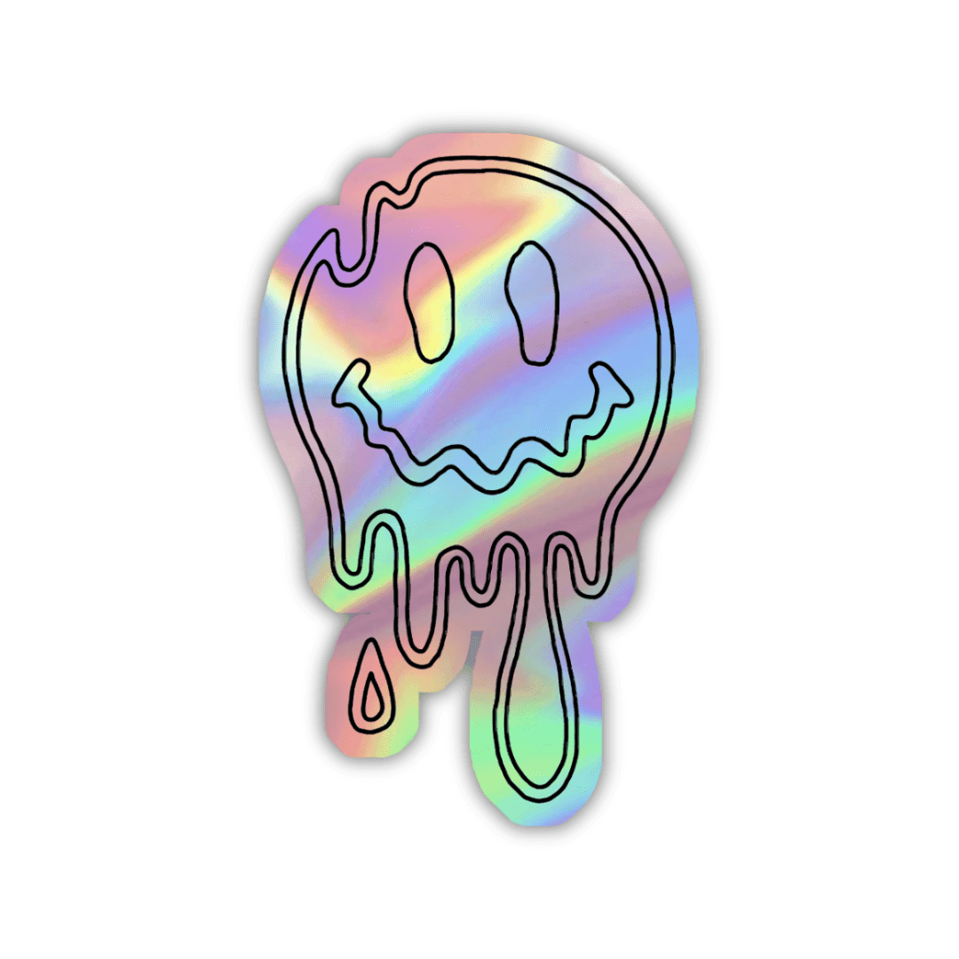 Melting Smiley Emoji Holographic Sticker - sticckiz.com