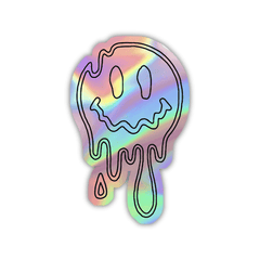 Melting Smiley Emoji Holographic Sticker - sticckiz.com