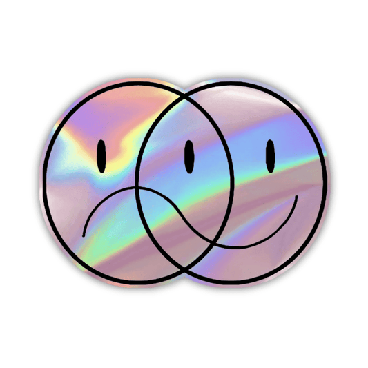 Happy/ Sad smiley face Holographic Sticker - sticckiz.com