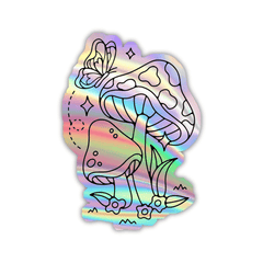 Aesthetic Mashrooms and Butterfly Holographic Sticker - sticckiz.com