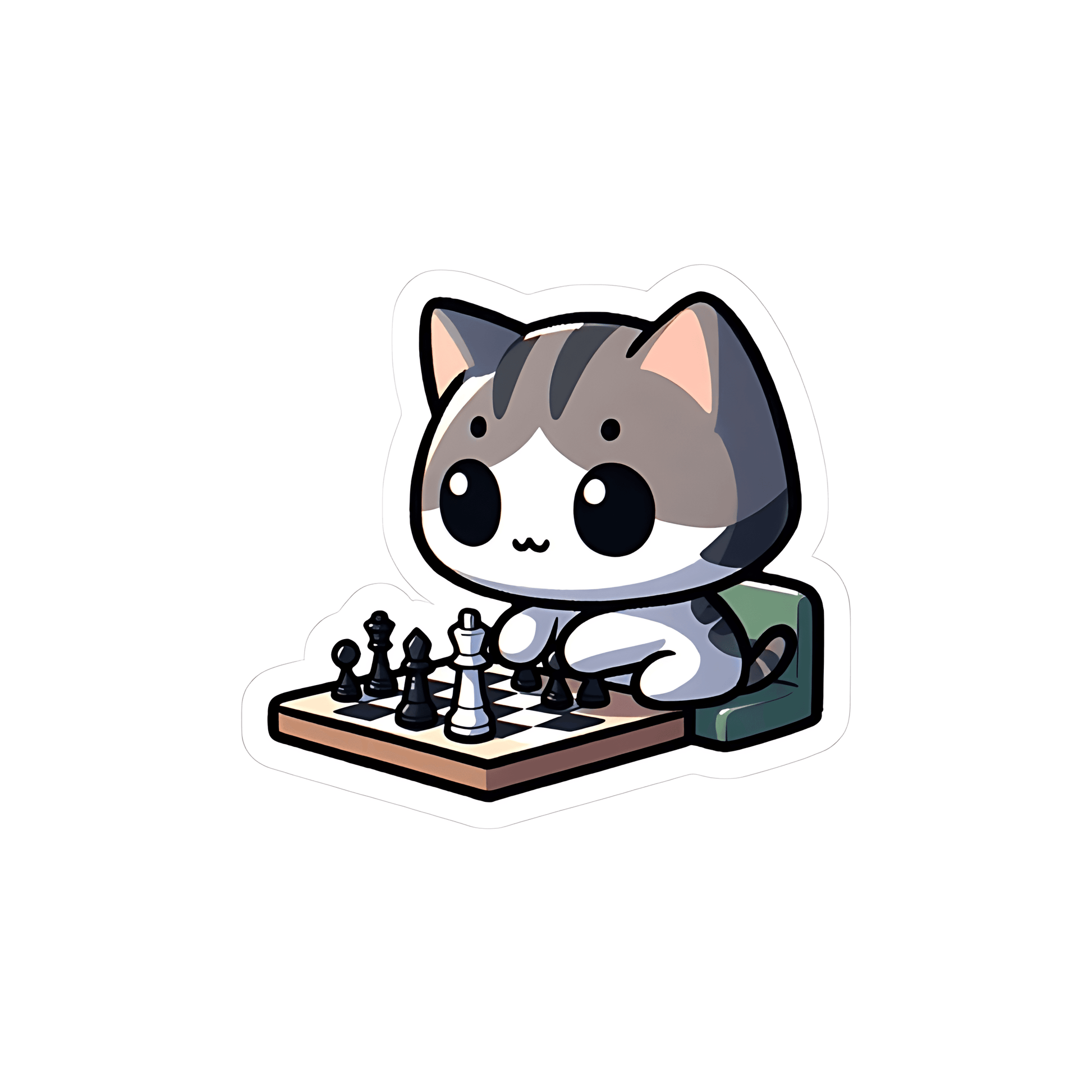 Cat playing Chess Sticker - sticckiz.com