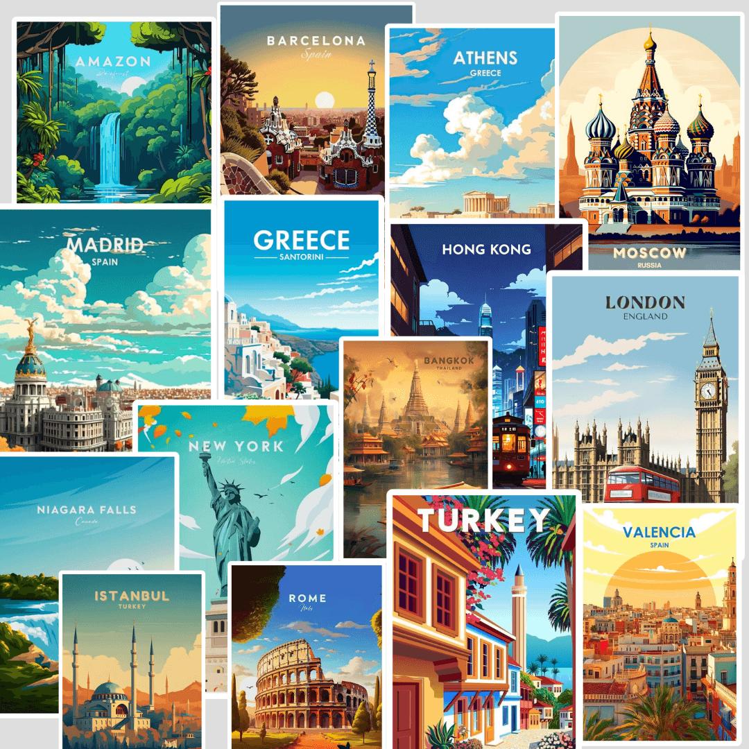 World famous places Card Sticker ( Pack of 15 )