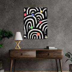 BLACK & WHITE RAINBOW WITH FLOWER Poster - sticckiz.com