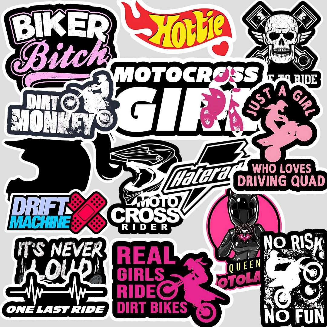 girl biker Sticker ( Pack of 15 ) - sticckiz.com