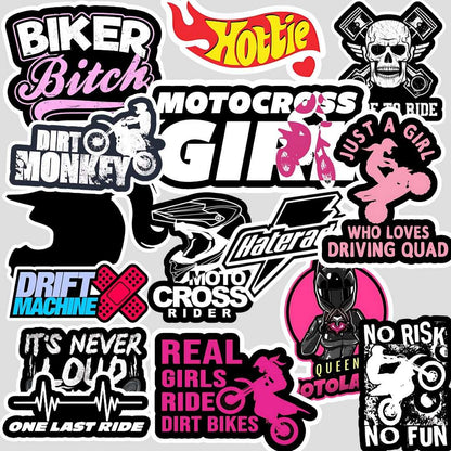girl biker Sticker ( Pack of 15 ) - sticckiz.com