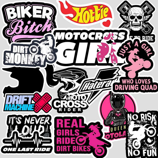 girl biker Sticker ( Pack of 15 ) - sticckiz.com