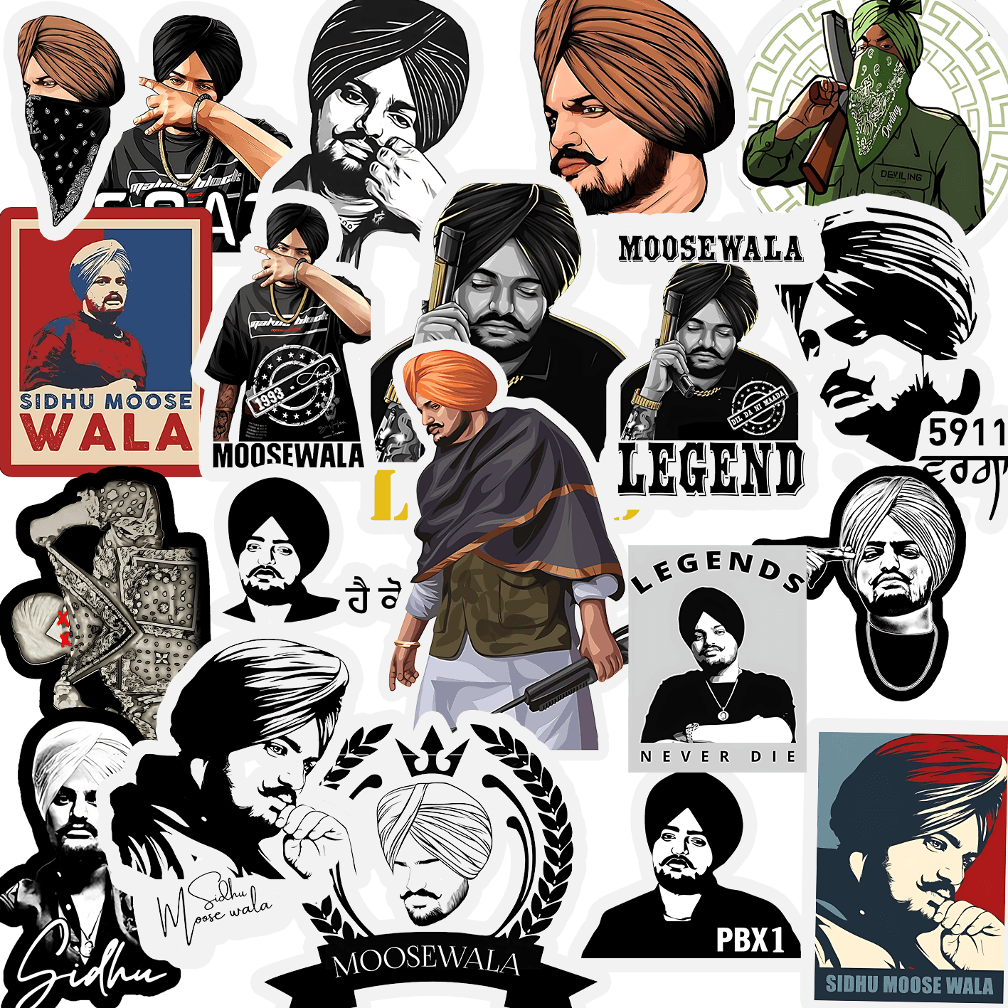 Sidhu Moosewala Sticker Pack (20 Stickers) - sticckiz.com